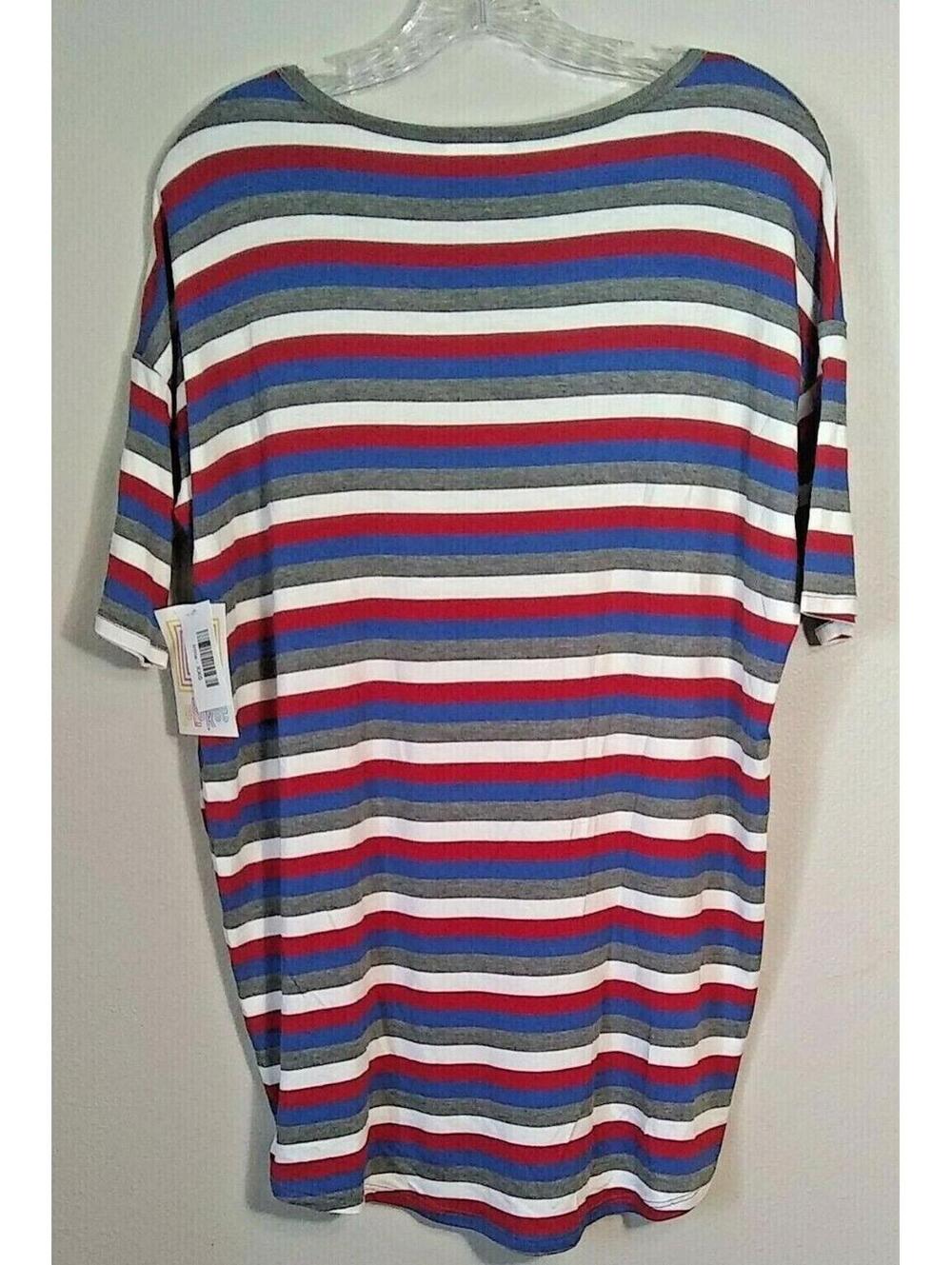 LulaRoe Irma Tunic Red White and Blue Horizontal Stripe Hi Low Hem Womens XXS